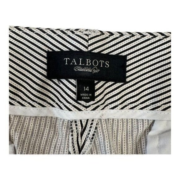  Talbots Signature Crop Pants Women SZ 14 Black Off White Stripes Straight Legs - Picture 3 of 13